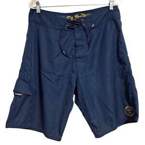 Y2K Da Hui Navy Board Shorts Size 34 Mens Polyester Surf Swimwear With Pockets &